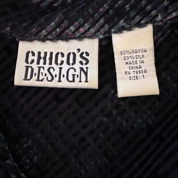 Chicos Design Sheer Long Sleeve Blouse Purple/Navy size 1 (8M) - Picture 8 of 9